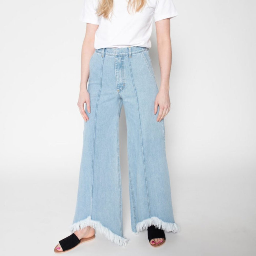 $400 Ksenia Schnaider Street Style Unique Cutout Wide Leg Frayed Jeans NEW - Picture 7 of 11